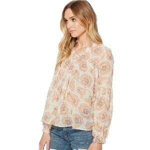 Lucky Brand Womens‎ Floral Print Blouse 1X Lightweight Long Sleeve Ruffle V-Neck
